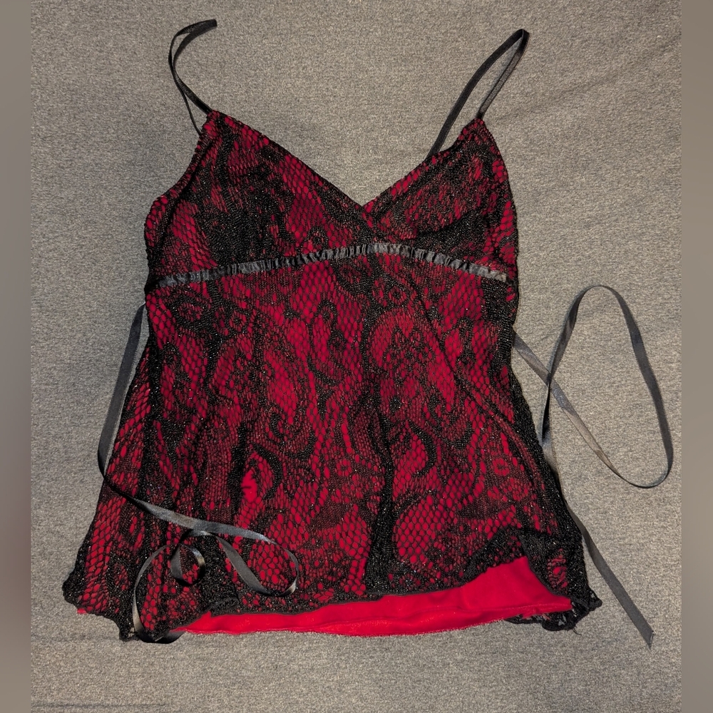 BCX Red Camisole with Black Lace Trim
